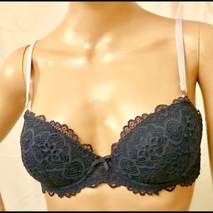 Topshop NAVY Lace Bra w/Gray-Blue Straps Size 32D